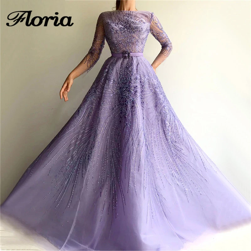 Фиолетовое Бисероплетение длинное вечернее платье из Дубая для свадебных