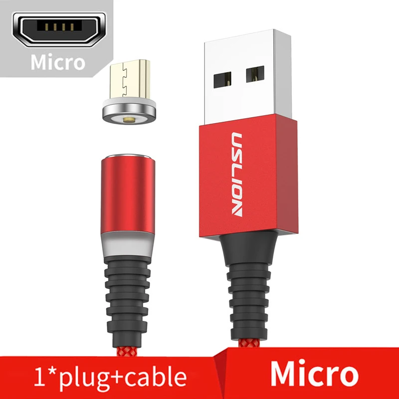 USLION светодиодный магнитный Micro usb кабель для передачи данных для samsung S10 type-c зарядный Магнитный зарядный адаптер usb type-C Мобильные кабели - Цвет: Red For Micro