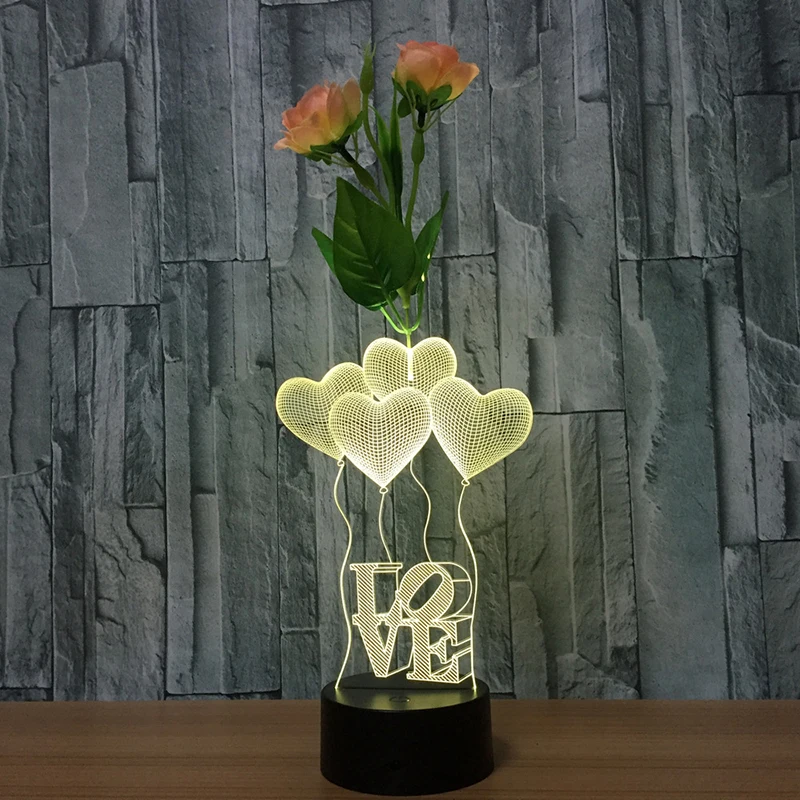 Любовь шар цветок композиция 3d лампа дистанционное управление сенсорный