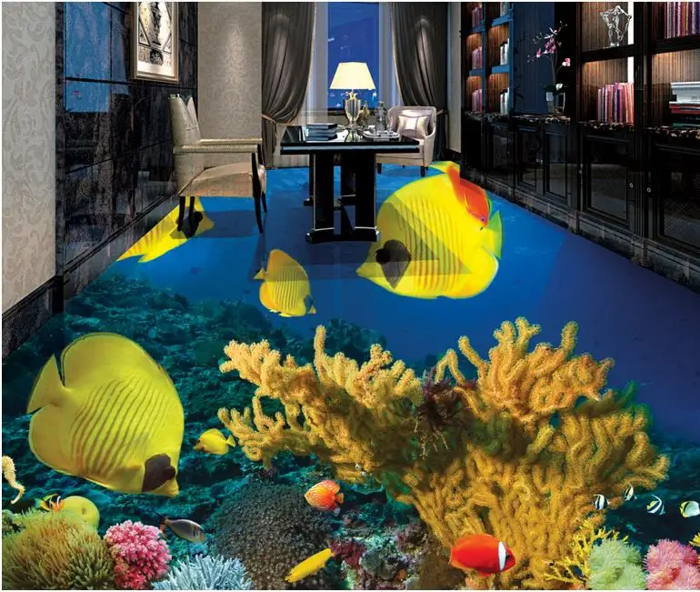 Обои высокой четкости 3d Пол обои самоклеющиеся подводный мир Тропические рыбы
