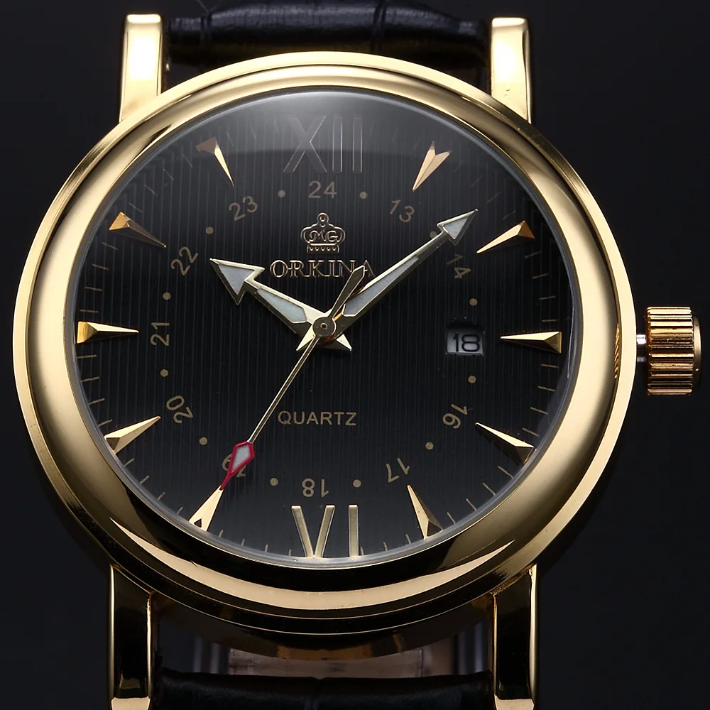 Часы ORKINA мужские аналоговые коричневые из натуральной кожи с ремешком|masculinos