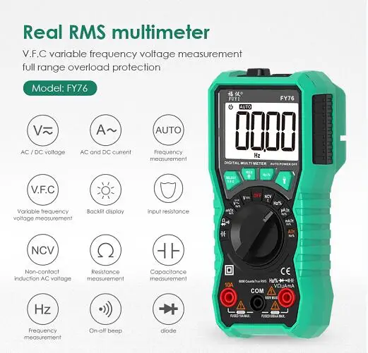 FY76 green 6000 counts Multimeter NCV Digital Multimeter True-RMS Auto Ranging AC/DC Voltage Meter Multimetro Digital Multimetr Voltmeter - Цвет: FY76 green