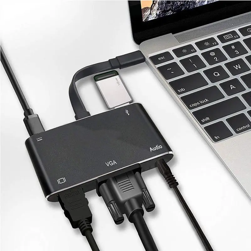 Черный алюминиевый сплав 5в1 USB-C концентратор двойной адаптер многопортовый