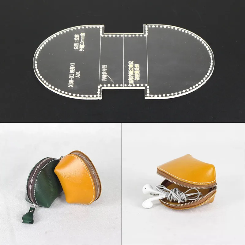 Acrylic Stencil Laser Cut Template DIY Leather Handmade Craft Zipper Coin Purse Sewing Pattern