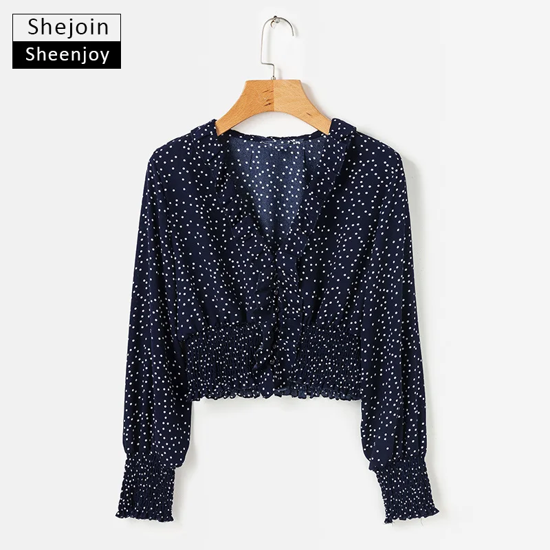 ShejoinSheenjoy шифоновые блузки с оборками Для женщин топы в горошек осенние женские