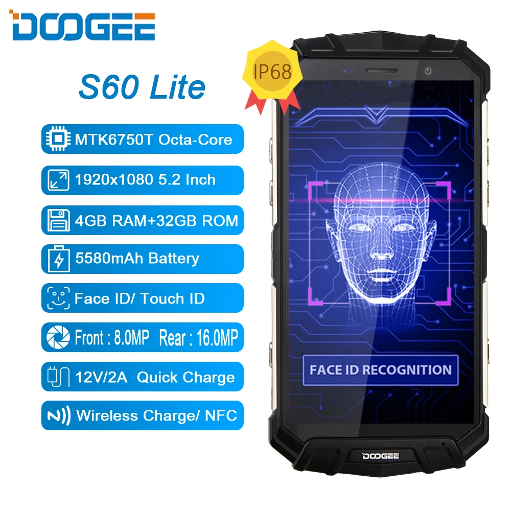 DOOGEE S60 Lite смартфон с 5 2 дюймовым дисплеем восьмиядерным процессором ОЗУ 4 Гб ПЗУ 32