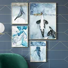 Абстрактный пейзаж, Картина на холсте с изображением китов, акул, корабля, скандинавские плакаты и принты, настенные картины для гостиной, домашний декор