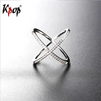 kpop cubic zirconia crossintersect two rings for menwomen wholesale yellow goldsilver color jewelry with gift box ring r2562