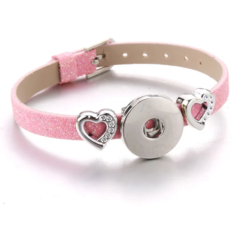 pink 12 цветов сердце оснастки кожаный браслет в стиле ретро из плетеной кожи, ручной работы браслет с украшением в виде кнопки подходят 18 мм оснастки ювелирные изделия 6810 - Окраска металла: pink
