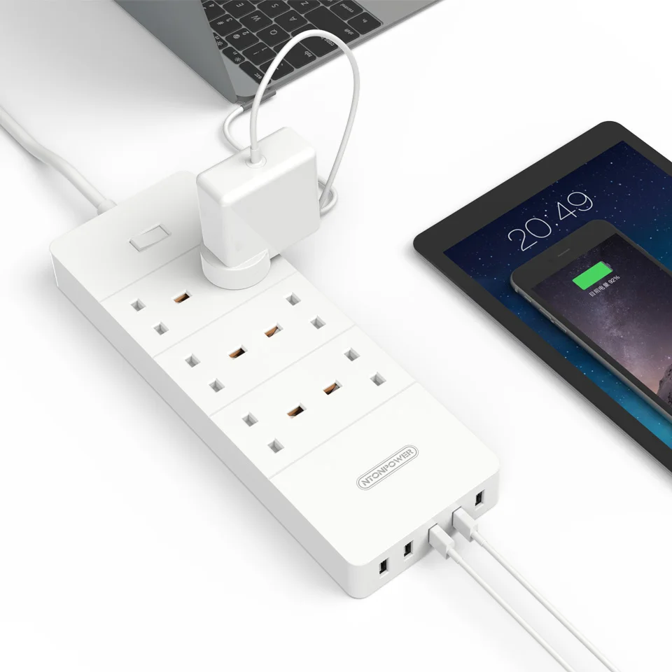 NTON power HPC USB защита от перенапряжения, удлинитель, розетка с британской вилкой, 6 розеток переменного тока, 5 разъемов USB Smart для зарядки, 1,5 м, удлинитель, шнур питания