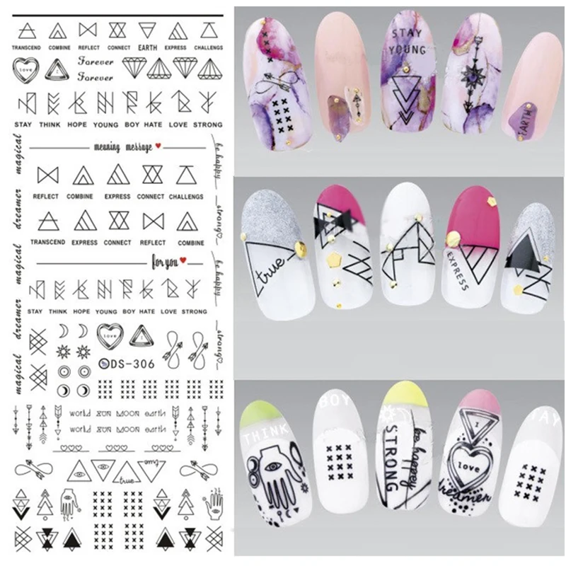 Водная наклейка геометрический стикер Водная передача геометрический узор наклейка s для ногтей Этнический узор для ногтей переводная вода ZJT025