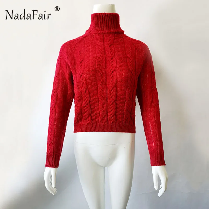 Nadafair/Повседневный свитер с высоким воротом, вязаный свитер большого размера, женские пуловеры, зимний джемпер, трикотажный пуловер