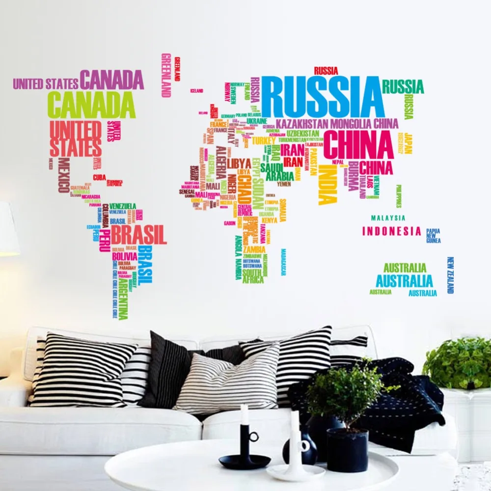 

large world map wall stickers original zooyoo95ab creative letters map wall art bedroom home decorations wall decals