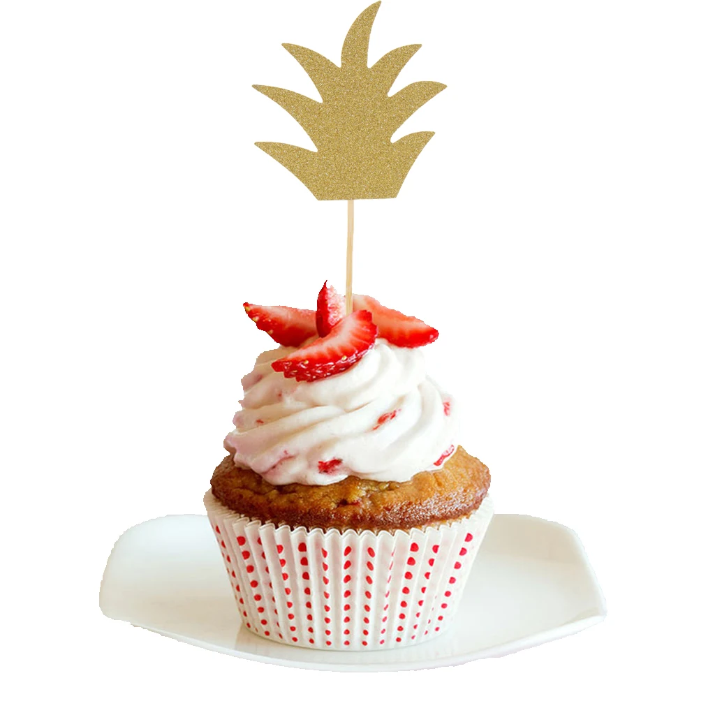 24pcs Glitter Pineapple Cupcake Pick Cake Topper Birthday Party Decor Gold | Decorating Supplies