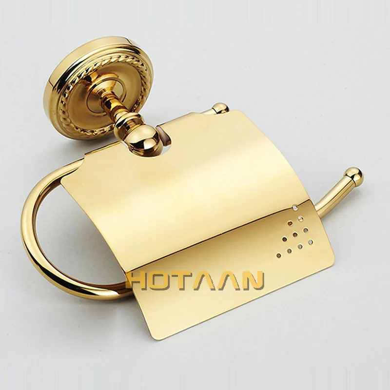 Free Shipping Golden Finish Solid Brass Toilet Paper Holder Classic Bathroom Accessoreis Tissue Roll 12292G |
