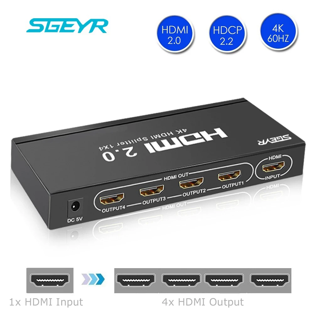 1x2 HDMI сплиттер 1x4 4K/60 Гц 2 0 SGEYR 1 в Выход видео Divisor 4 HDCP EDID переключатели|splitter 1x2|hdcp