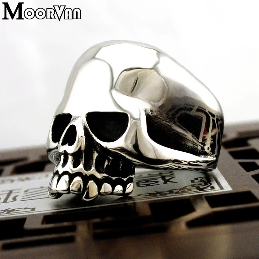 Moorvan, Прямая поставка, крутые кольца из нержавеющей стали для мужчин, трендовые гладкие полирующие большой череп, кольцо для панков, байкерские ювелирные изделия VR312