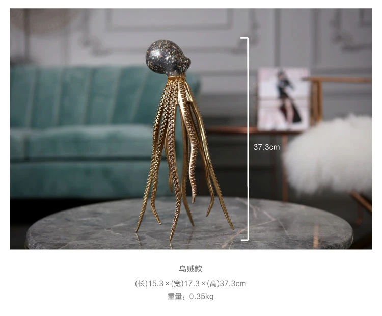 Retro Home Statues Sculpture Marine Life Decoration Accessories Resin Golden Squid Ornaments Decoration Octopus Home Decor Gift