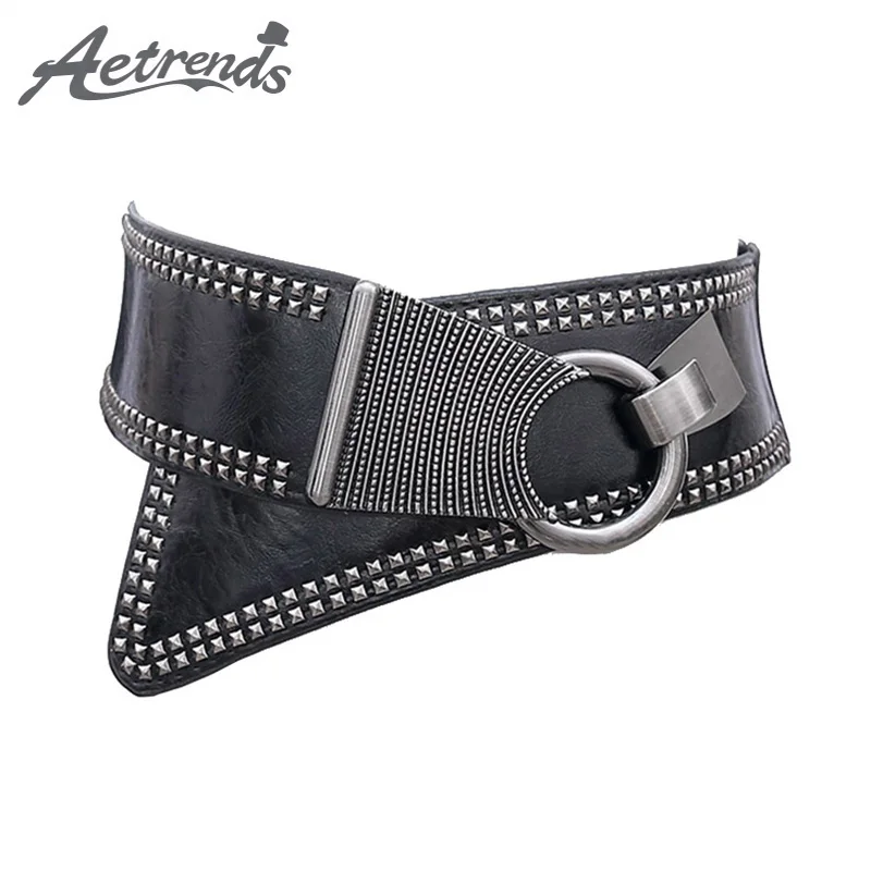 

[AETRENDS] Fashion Diagonal Cross PU Leather Hip Belt Cummerbunds Cinch Belts for Women Belt Wide Waist Strap Belts D-0101