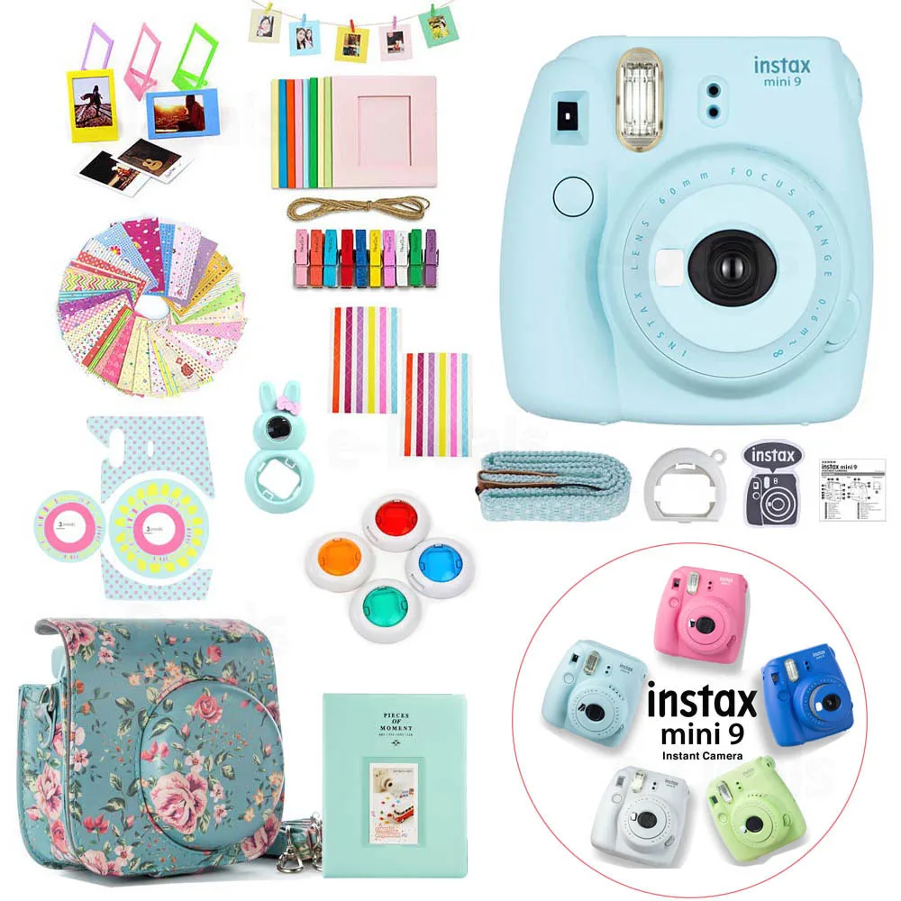 5 Цветов Fujifilm Instax Mini 9 Мгновенная камера Фотокамера + Набор аксессуаров - Чехол-протектор + Альбом + Фильтр + Наклейка + Рамка + Другое на.