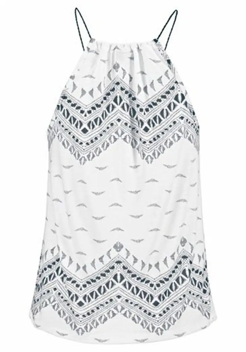 Women Tank Tops Printed Condole Belt V Collar Shirt Beach Casual Jacket White Blue Halter Tops Tassel Camis in summer