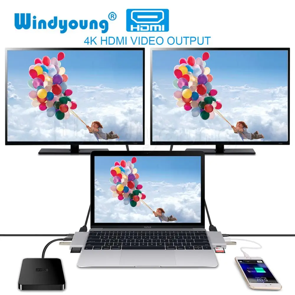 USB C HUB HDMI для MacBook Pro Hub адаптер thunderbolt 3 0 SD/TF устройство чтения карт Type Питание Тип