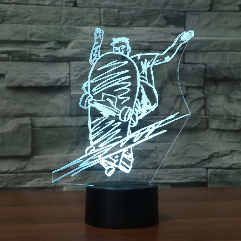 

7 Color Skateboarding 3D LED Night Light Usb Bluetooth Speaker Table Lamp Amazing Optical Xmas Gift