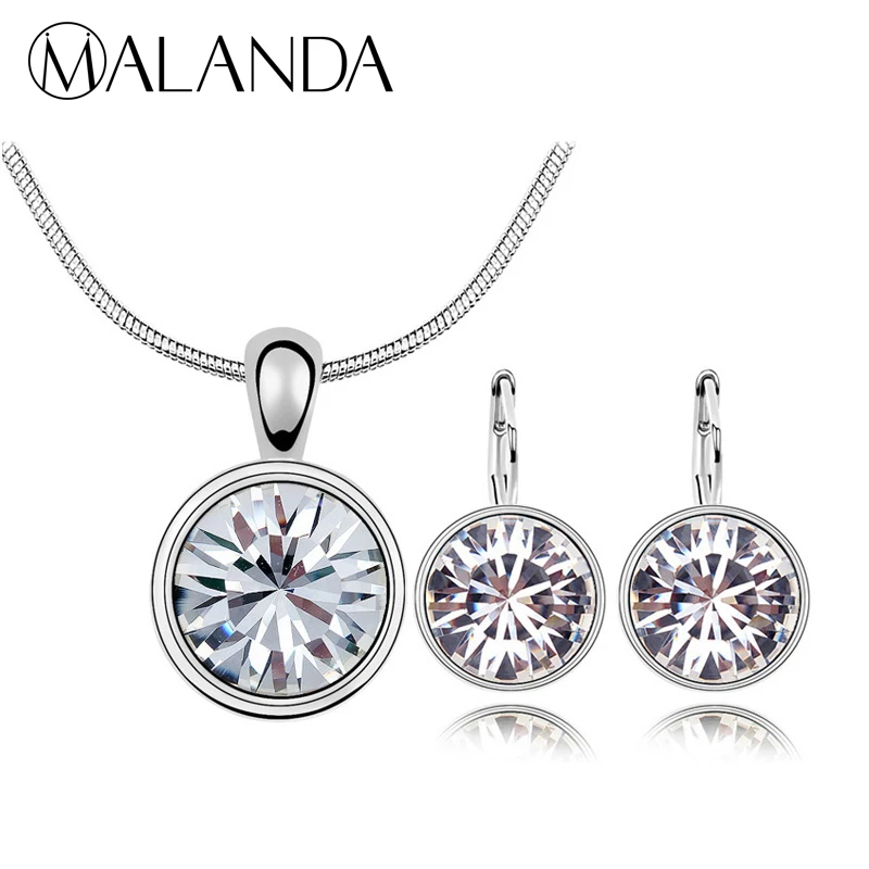 Malanda бренд 2017 белый balle Кристалл от Swarovski Мода Круг Кулон Цепочки и ожерелья Серьги