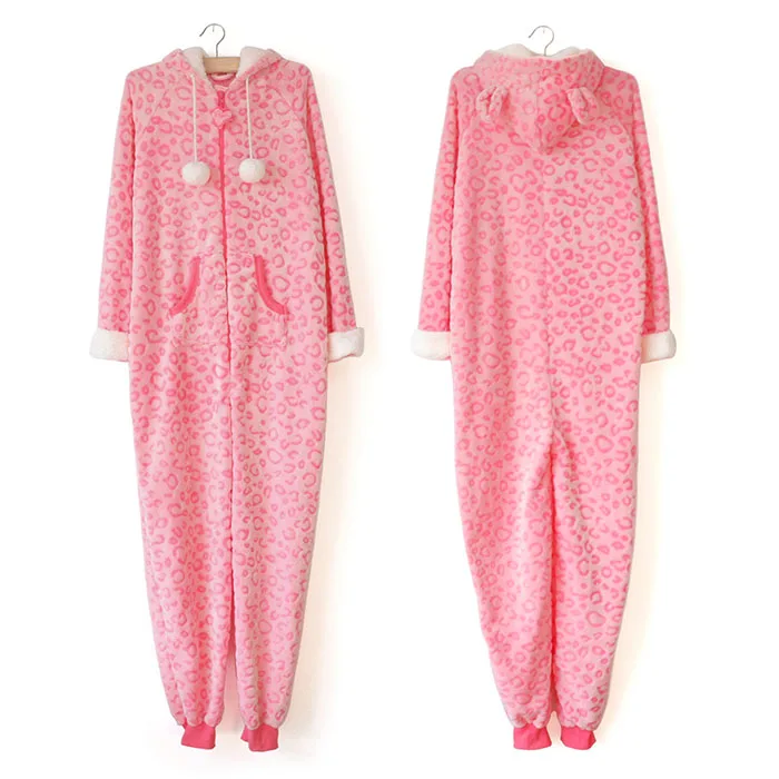 Розовый леопард Onesies все в одном для взрослых ночное белье девочек комбинезоны