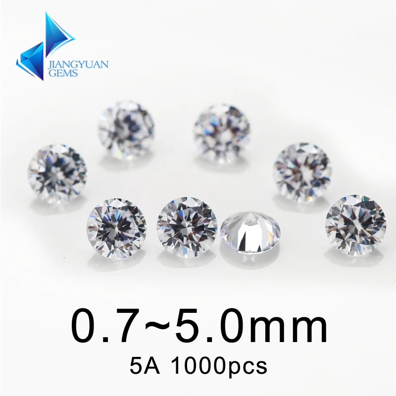 1000pcs AAAAA Grade White 0.8~5.0mm Loose Zircon Stone Round Cut  Cubic Zirconia