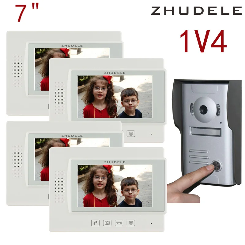 Free shipping! zhudele 7 inch TFT Monitor LCD Color Video Door Phone DoorBell 1V4 Intercom System touch panel 700TV Line 37M4 |