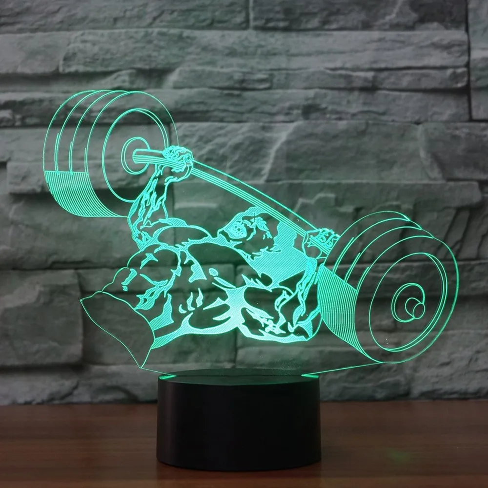 3D Led 7 цветов меняющаяся настольная лампа Usb визуальное настроение сон Тяжелая атлетика ночной Светильник кровать спальня светильник ing Декор подарки