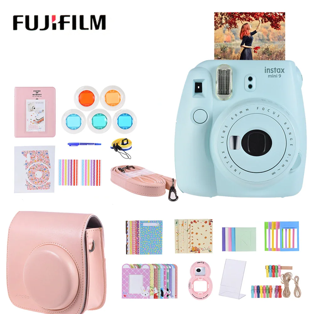 Fujifilm Instax Mini 9 мгновенная камера пленочная камера с зеркалом для селфи 14 в 1 комплект аксессуаров с Чехол/ремень и т. д. для Fujifilm Mini 9