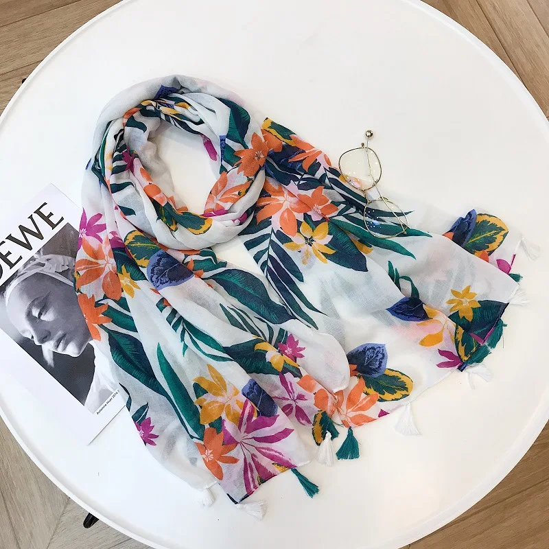 Женский модный вискозный шарф с кисточками и листьями сезон осень-зима хиджаб из