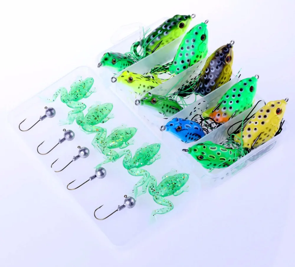 

21pcs Assorted Bionic Frog Fishing Lures Hook Tackle Box Soft Rail Frog Crankbaits Swimbait Plastic Tackle Saltwater Freshwater