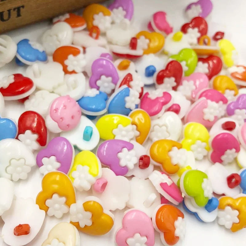 100 шт 14 мм Сердце цветок пластиковые кнопки много микс PT29|buttons lot|flower plastic buttonsplastic