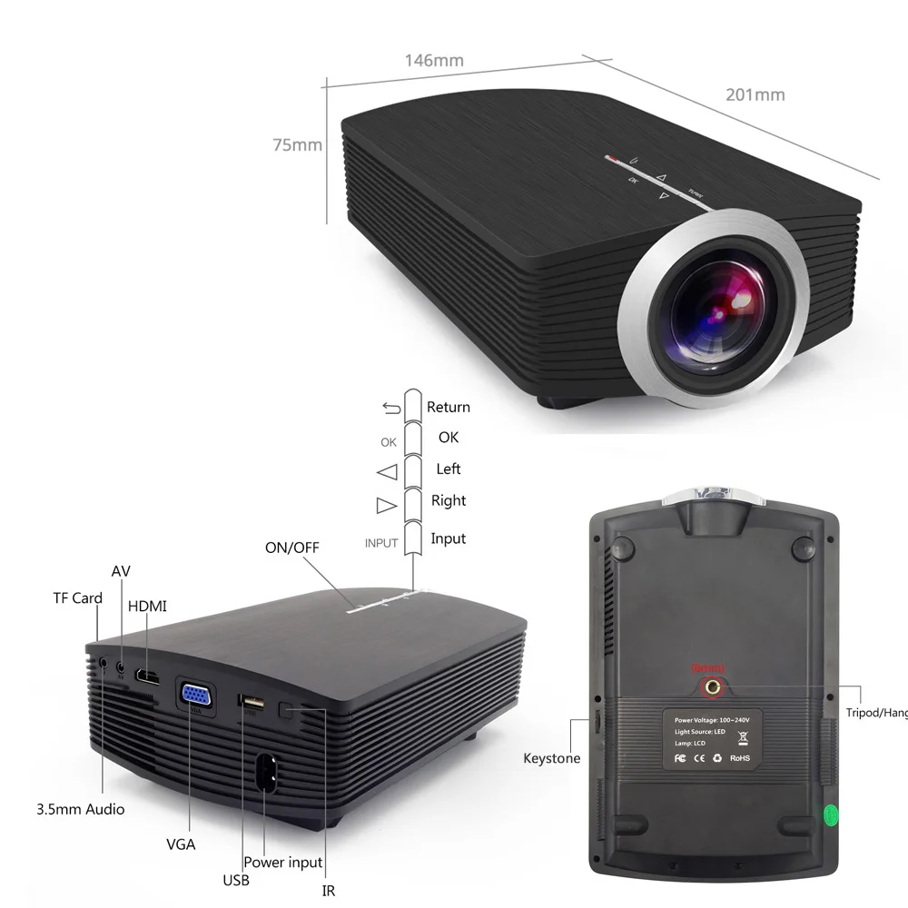 AAO YG500 обновление YG510 мини-проектор 1080 P 1800 люмен портативный ЖК-светодиодный проектор домашний кинотеатр USB HDMI 3D Beamer бас-динамик