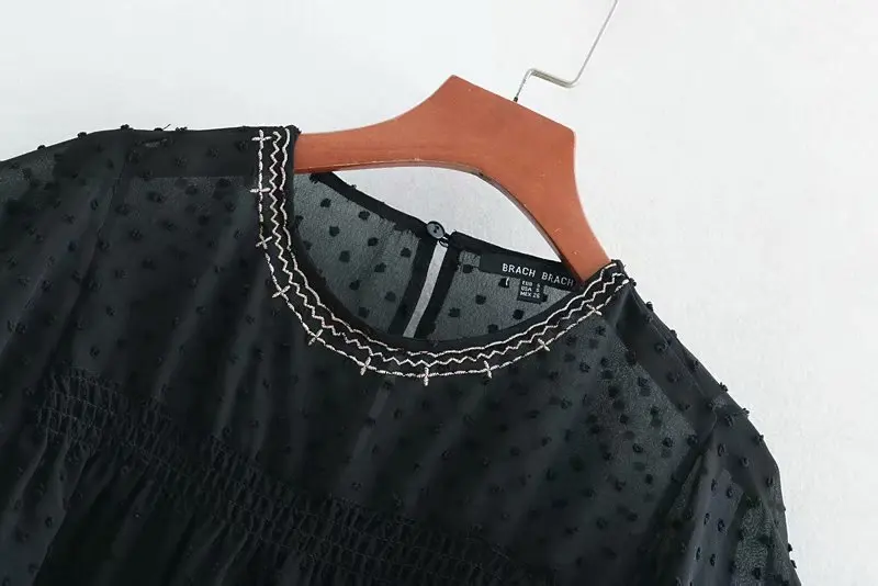 Новая женская винтажная Повседневная шифоновая блуза в горошек с вышивкой