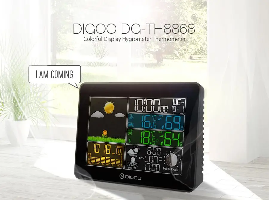 Digoo DG-TH8868, Цифровая метеостанция, беспроводная, для помещений и улицы, датчик температуры, приборы, гигрометр, термометр, часы