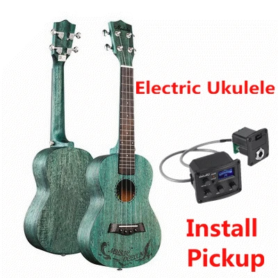 Green Install pickup Гавайские гитары укулеле, 23 дюйма, красное дерево, Мини электрическая акустическая гитара, 4 струны, Ukelele, гитара ra, установка, звукосниматель, дельфин, musjc, оцеин - Цвет: Green Install pickup