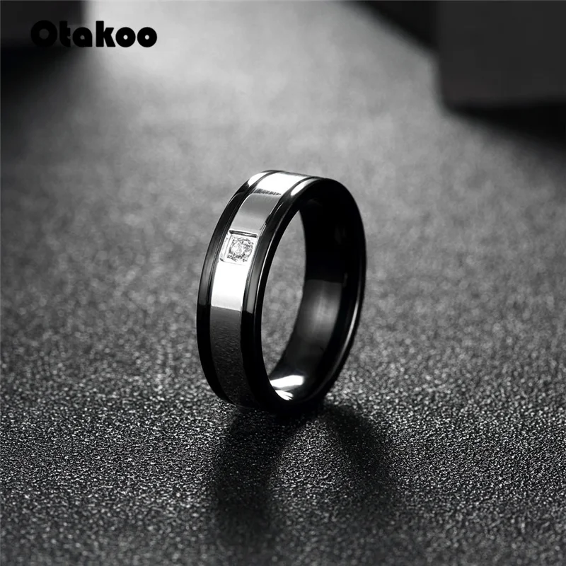 Otakoo Черный обручальное кольцо кубический циркон нежный кабошон гладкая помолвка