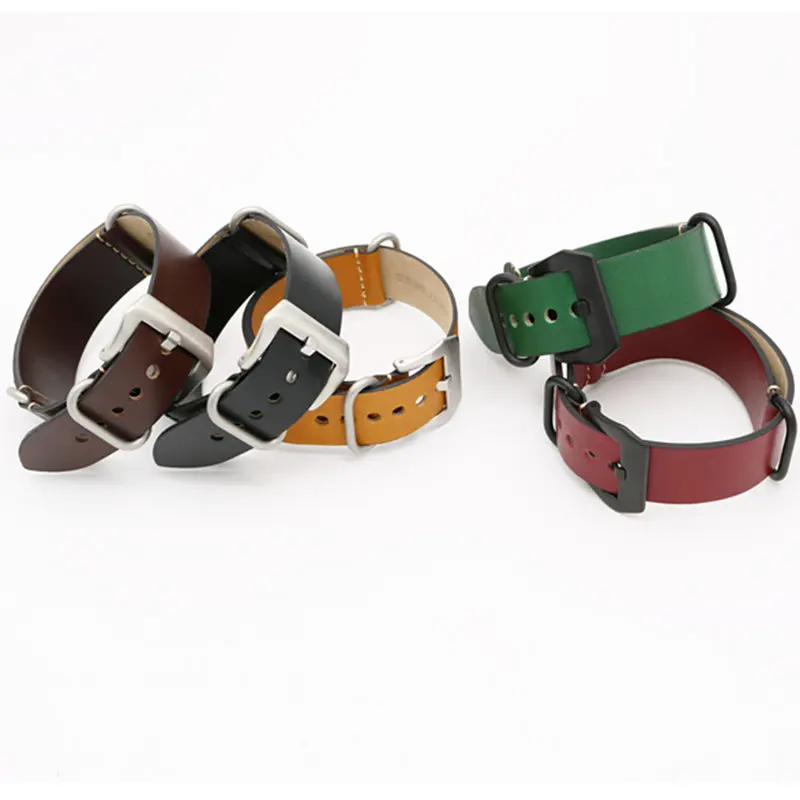 

24mm Light Dark Brown Black Green Red VINTAGE Watch Band Strap Belt Leather Silver Brushed Screw Buckle Luxury Nato Zulu Ring