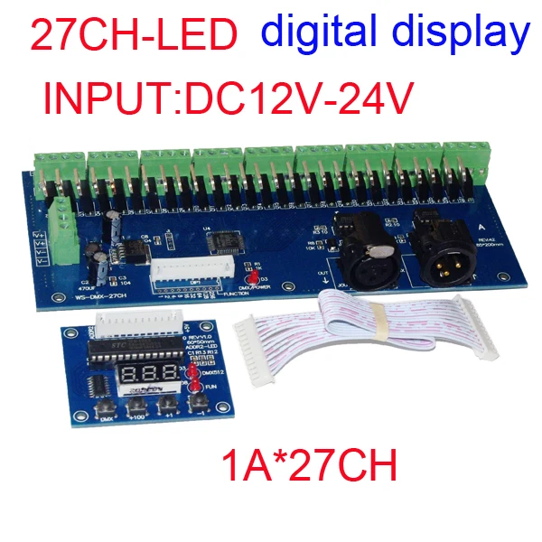

27CH DMX512 Controller Decoder 27A 27 Channel DMX Driver Controller with LED DIGITAL DISPLAY DC12-24V