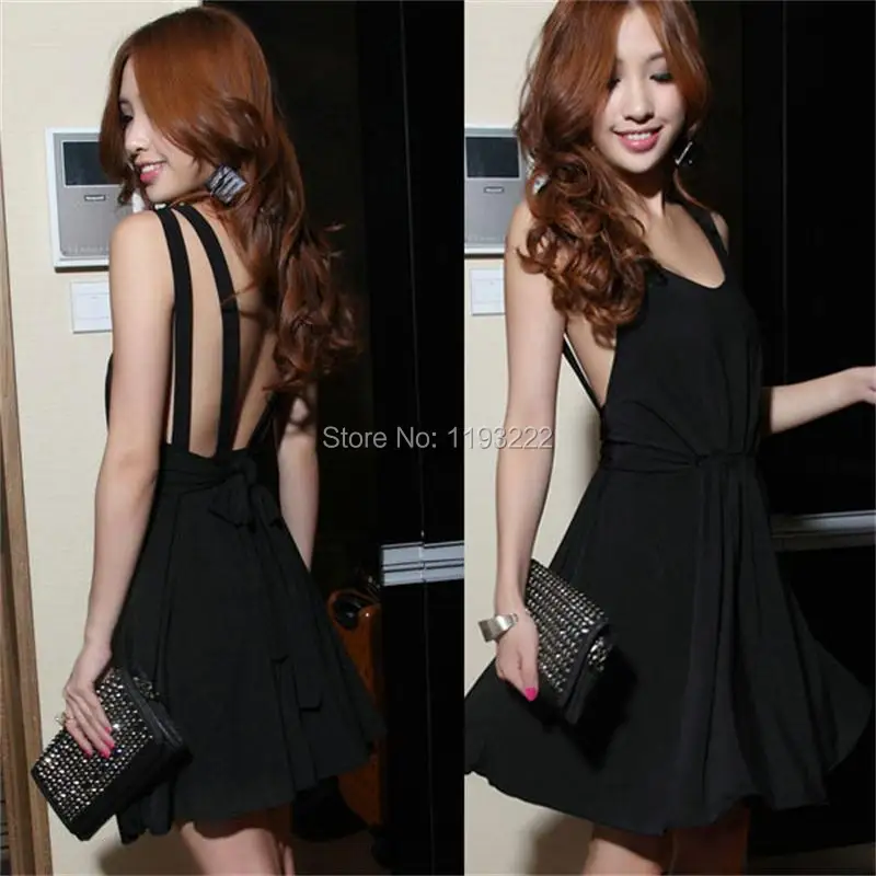 Женское платье-мини без рукавов с открытой спинкой и большим бантом для паба |