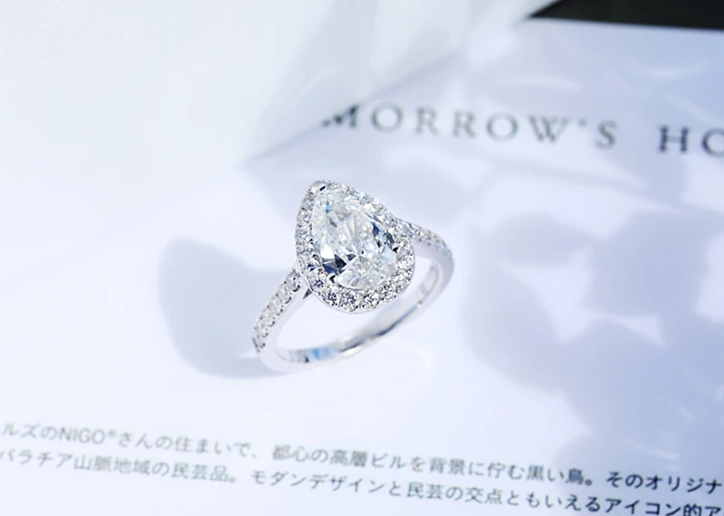 AULEEZE капли воды Груша Форма 1.5CT Муассанит Алмаз 14 к 585 Белое золото Свадебные обручальные кольца для женские ювелирные изделия