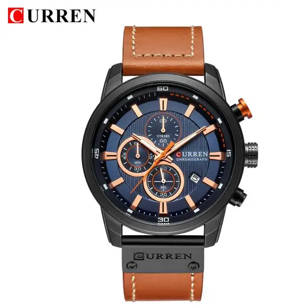 black brown CURREN 8291 Роскошные Брендовые мужские военные спортивные часы мужские кварцевые часы с кожаным ремешком водонепроницаемые наручные часы с датой Reloj Hombre - Цвет: black brown