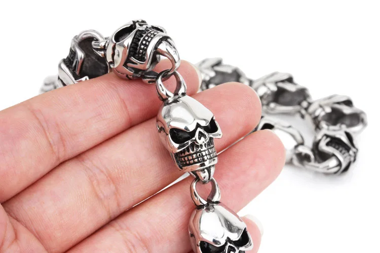 HipHop 316L Stainless Steel Mens Rock Biker Jewelry Huge Titanium Long Skull Skeleton Necklaces Gothic Heavy Punk Necklace | Украшения и