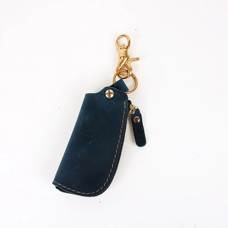 blue with Hook LEACOOL, Ретро стиль, натуральная кожа, автомобильный мужской держатель для ключей, кожа, латунь, цепочка, ключница, Женский чехол для автомобиля, сумка для ключей, кошелек, Органайзер - Цвет: blue with Hook