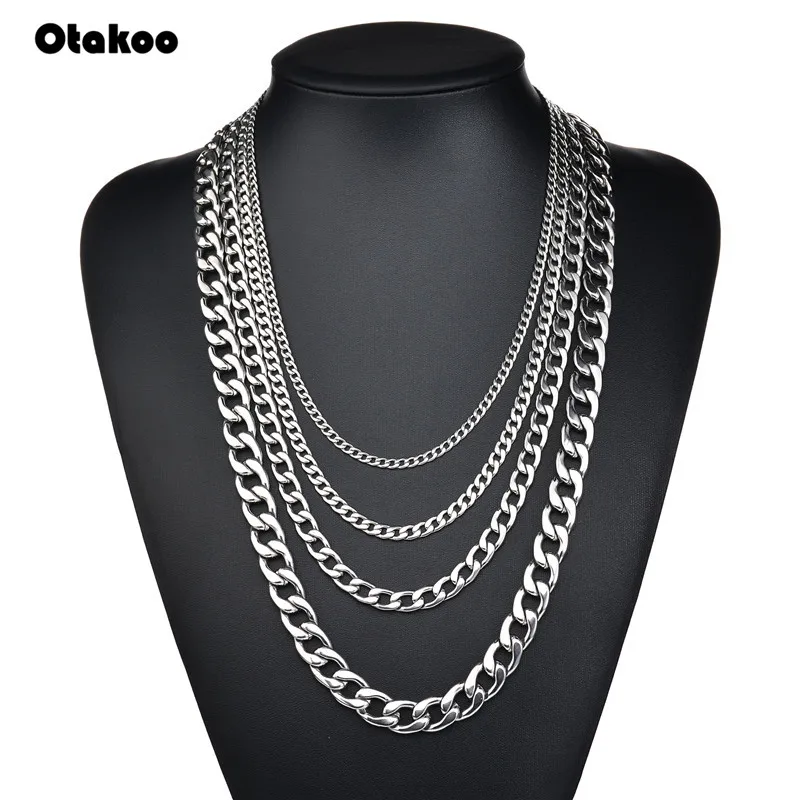 Otakoo 3-11 мм мужские из нержавеющей стали кубинское звено ожерелье-цепочка, серебро цвет цепи 20-90 см Модное Длинное Ожерелье s для мужчин
