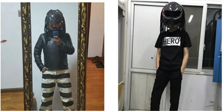 Хищник углеродного волокна мотоциклетный шлем анфас мотоциклетный шлем демон Хэллоуин-шлем с бахромой Косы черный